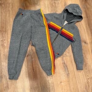 Aviator Nation Gray Sweatsuit with Rainbow Stripes